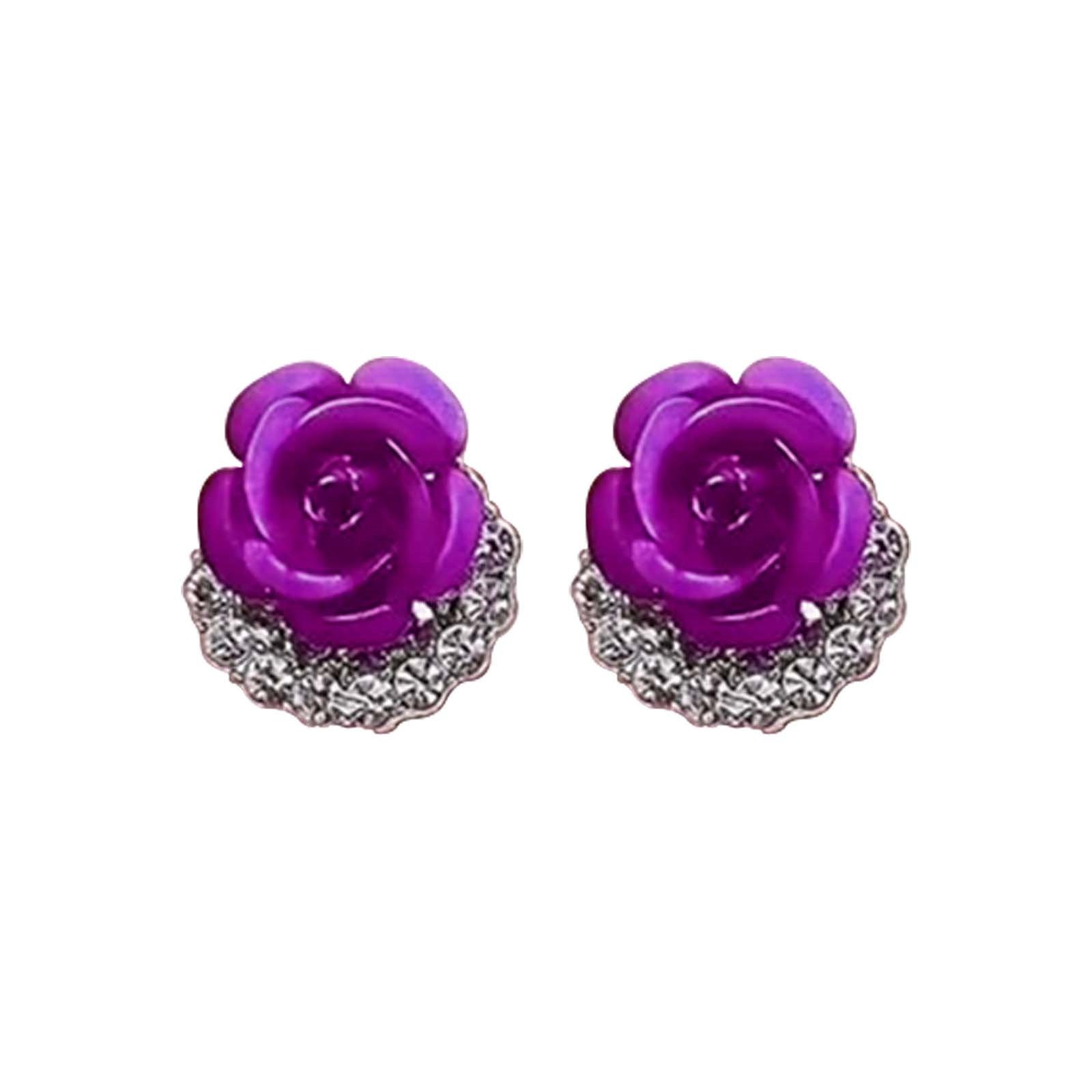 thumbnail image 2 of Pendientes de rosas Pendientes de flores grandes cortos para mujer Pendientes de temperamento, 2 of 2